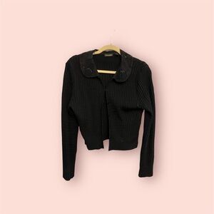 Elegant Black Cardigan with Peter Pan Collar